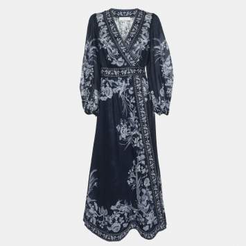 Zimmermann Blue Printed Cotton Wrap Dress S
