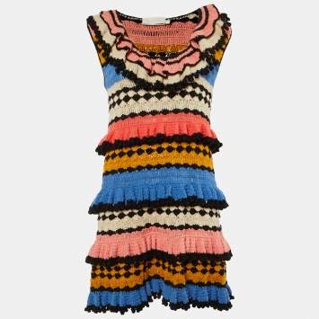 Pre Owned Zimmermann Multicolor Crochet Knit Tiered Dress L