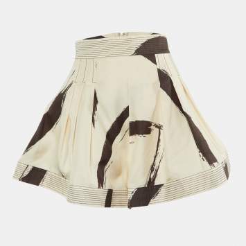 Pre Owned Zimmermann Cream Printed Silk Pleated Shorts M