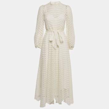 Zimmermann White Broderie Anglaise Cotton Belted Maxi Dress M