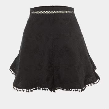 Pre Owned Zimmermann Black Cotton Caravan Flutter Shorts L