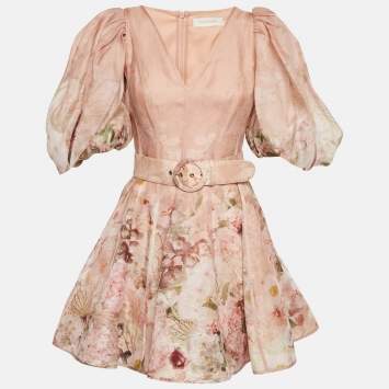 Zimmermann Pink Floral Print Silk Blend Mini Dress M 