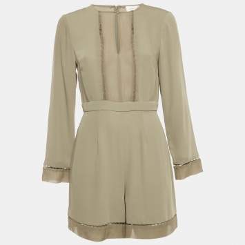 Pre Owned Zimmermann Olive Green Crepe Cutout Detail Long Sleeve Playsuit M