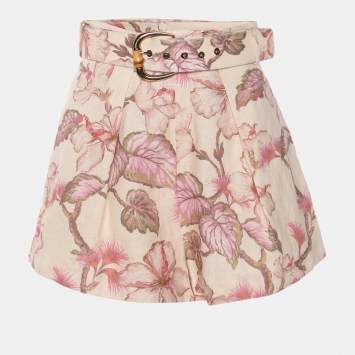 Pre Owned Zimmermann Multicolor Matchmaker Tuck Printed Linen Shorts XS