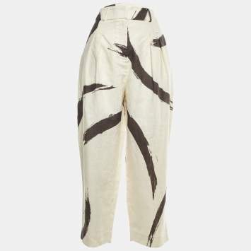 Pre Owned Zimmermann Beige/Black Printed Linen Trousers S