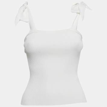 Pre Owned Zimmermann White Rib Knit Sleeveless Tie-Up Top XS