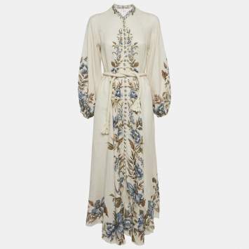 Pre Owned Zimmermann Beige Printed Linen Aliane Maxi Dress M