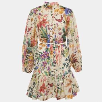 Pre Owned Zimmermann Multicolor Floral Print Cotton Flounce Mini Dress M