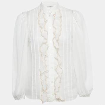 Pre Owned Zimmermann White Ramie Scallop Frill Detail Jude Shirt S 