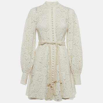 Pre Owned Zimmermann Beige Paisley Lace Amari Mini Dress M