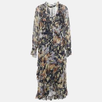 مملوكة مسبقًا Zimmermann Blue Floral Print Silk High-Low Midi Dress M