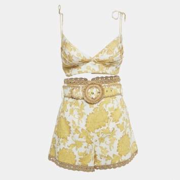 Pre Owned Zimmermann Yellow Printed Cotton Bralette & Shorts Set S