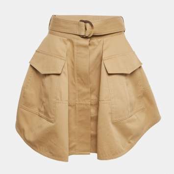 Pre Owned Zimmermann Khaki Gabardine Pleated Mini Skirt L