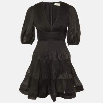 Pre Owned Zimmerman Black Plisse Mini Dress S