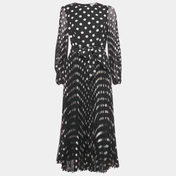 Pre Owned Zimmermann Black Polka Dot Crepe Plisse Sunray Midi Dress L