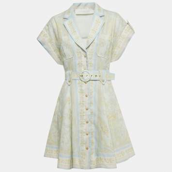Pre Owned Zimmermann Light Green Paisley Print Linen Acacia Mini Dress M