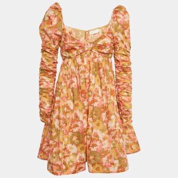 مملوكة مسبقًا Zimmermann Yellow Floral Print Cotton Violet Mini Dress S 