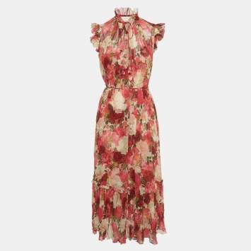 Pre Owned Zimmermann Red Floral Print Chiffon Midi Dress S