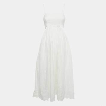 Pre Owned Zimmermann White Linen Scallop Jude Midi Dress S 