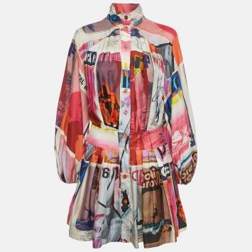 Pre Owned Zimmermann Multicolor Poster Print Silk Wavelength Pleated Mini Dress M