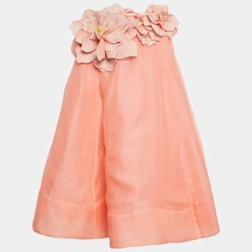 Pre Owned Zimmermann Coral Pink Linen Blend Natura Strapless Mini Dress M