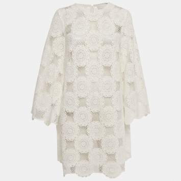 Pre Owned Zimmermann White Crochet Sheer Mini Dress L