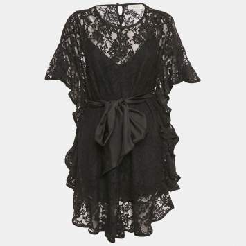 مملوكة مسبقًا Zimmermann Black Lace Frill Tunic L