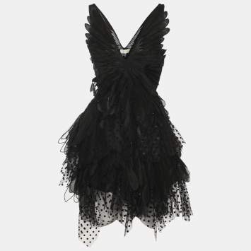 Pre Owned Zimmermann Black Tulle Rhythmic Fluted Mini Dress M