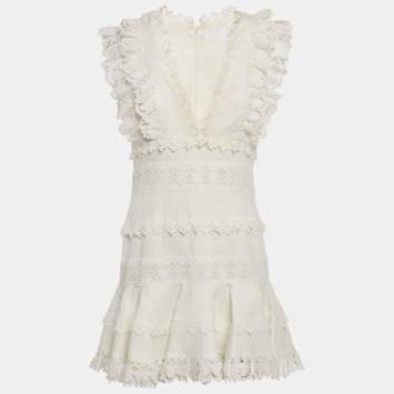 Pre Owned Zimmermann White Linen Wayfarer Flutter Dress M