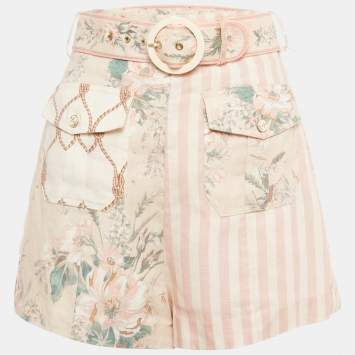 Pre Owned شورت زيمرمان كتان أبيض بطبعة زهور و�ايت ويف كسرات مقاس متوسط - ميديم