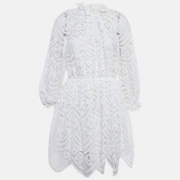 Pre Owned Zimmermann White Battenburg Lace Bonita Mini Dress M