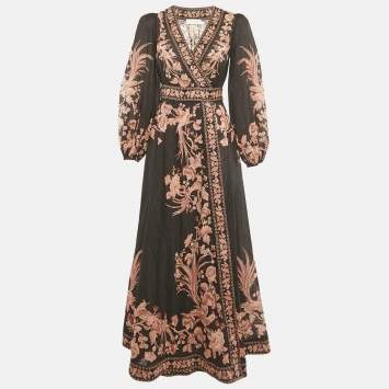 Pre Owned Zimmermann Floral Print Cotton Wrap Midi Dress S