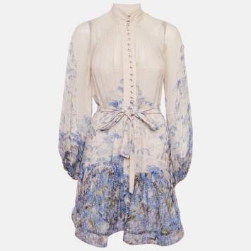 Pre Owned Zimmermann Pink Floral Print Cotton Mini Dress S