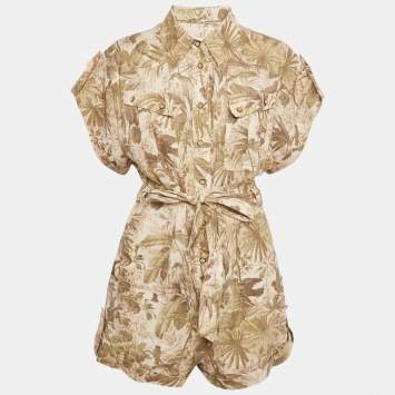 مملوكة مسبقًا Zimmermann Green Tropical Print Linen Playsuit L