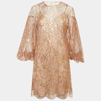 مملوكة مسبقًا Zimmermann Rose Gold Lace Mini Dress S