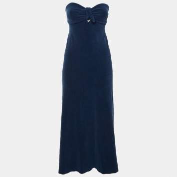 مملوكة مسبقًا Zimmermann Navy Blue Terry Strapless Front Knot Detail Midi Dress L
