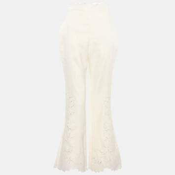 Pre Owned بنطلون زيمرمان كتان أبيض بطبعة أزهار ودانتيل مقاس صغير (إكس سمول)