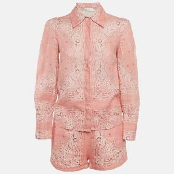 Pre Owned Zimmermann Pink Paisley Print Linen Set S