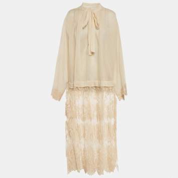 مملوكة مسبقًا فستان زيمرمان بيج راميه و دانتيل ميدي بقصة قميص مقاس متوسط