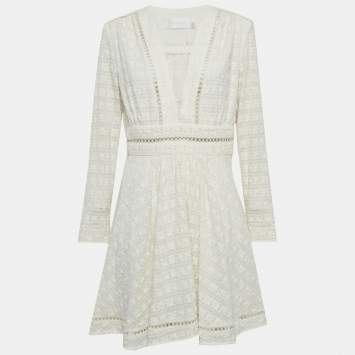 مملوكة مسبقًا فساتان زيمرمان كريمي زيڤير كوتن بدي انتابه عميق ميني مقاس كبير - لارج