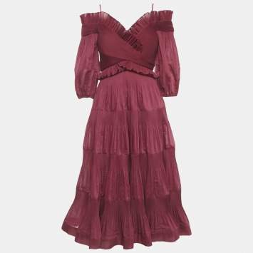 مملوكة مسبقًا Zimmermann Burgundy Organza Off Shoulder Midi Dress M