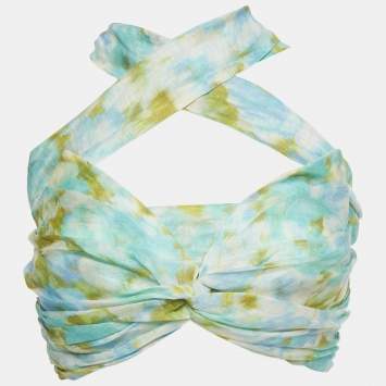 مملوكة مسبقًا Zimmermann Blue/Green Abstract Print Linen Blend High-Tide Crop Top M