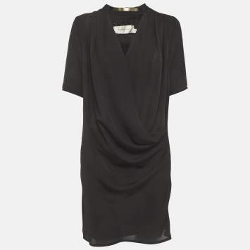 Pre Owned Zimmermann Black Crepe Draped Mini Dress S