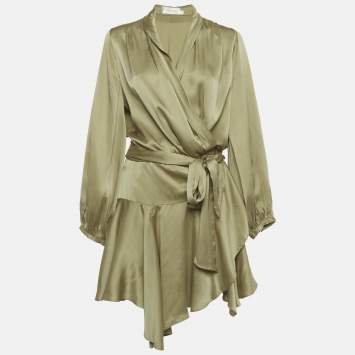 Pre Owned Zimmermann Green Silk Ruffle Mini Dress L