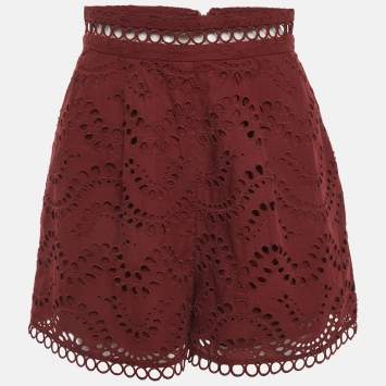 مملوكة مسبقًا Zimmermann Burgundy Broderie Anglaise Shorts M