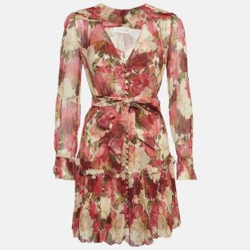 Pre Owned فستان زيمرمان قطن بطبعة زهور متعددة الألوان بطبقات قصير مقاس متوسط (ميديوم)