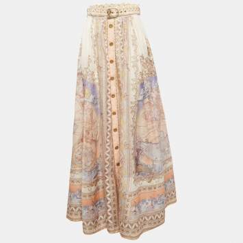 Pre Owned تنورة ماكسي زيمرمان مزيج كتان وردي هاي تايد مقاس متوسط