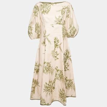 Pre Owned Zimmermann Pink Pineapple Print Linen Boatneck Midi Dress M