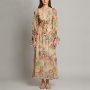 Pre Owned Zimmermann MultiColour Floral Print Chiffon Melody Co-Ord Set M