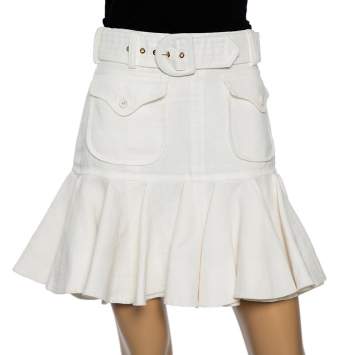 Pre Owned Zimmermann White Linen Ruffled Hem Detail Super Eight Mini Skirt S